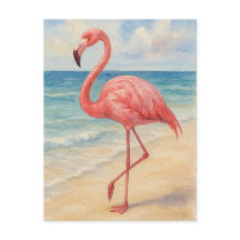 Cartão de Posto de praia Watercolor Flamingo