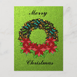 Cartão Postal De Festividades Cartão de Posto Poinsettia Wreath da Borboleta de