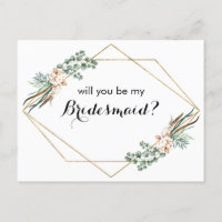 Cartão de Proposta Boho Greenery Glitter Bridesmai