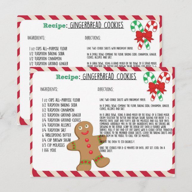 Cartão Postal De Festividades Cartão de receita de biscoitos de gengibre (Frente/Verso)