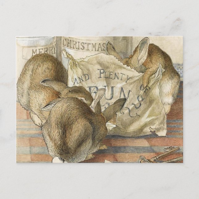 Cartão Postal De Festividades Cartão de Receita de Bunnies de Natal (Frente)