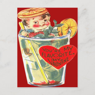 Cartão Postal De Festividades Cartão de São Valentim de Cocktail de Garoto Retro