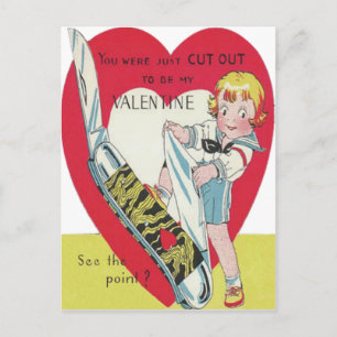Cartão Postal De Festividades Cartão de São Valentim de Menina Vintage com Faca