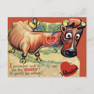 Cartão Postal De Festividades Cartão de São Valentim de vaca retrô vintage