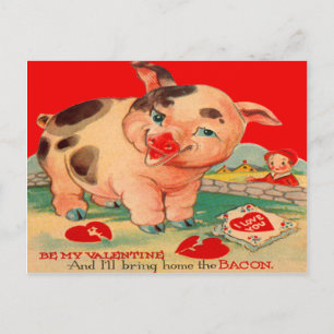 Cartão Postal De Festividades Cartão de São Valentim do Porco Bacon Vintage Retr