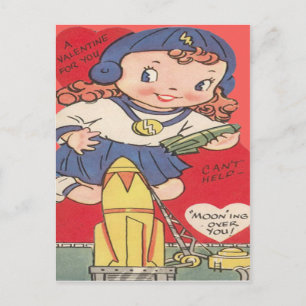 Cartão Postal De Festividades Cartão de São Valentim Vintage Retro Garota Espaci