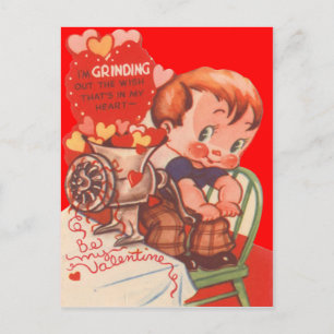 Cartão Postal De Festividades Cartão de São Valentim Vintage Retro Heart Grinder