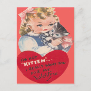 Cartão Postal De Festividades Cartão de São Valentim Vintage Retro Menina e Gati
