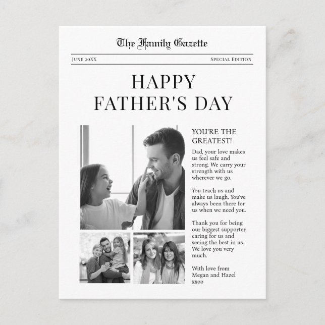 Cartão Postal De Festividades Cartão de saudação de Dia de os pais Feliz (Frente)