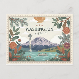 Cartão Postal De Festividades Cartão de Viagem Vintage do Estado de Washington S