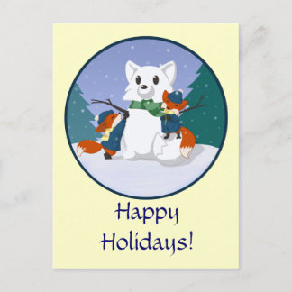 Cartão Postal De Festividades Cartão do dia da neve de Kitsune
