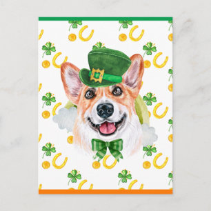 Cartão Postal De Festividades Cartão do Dia de São Patrício com Corgi