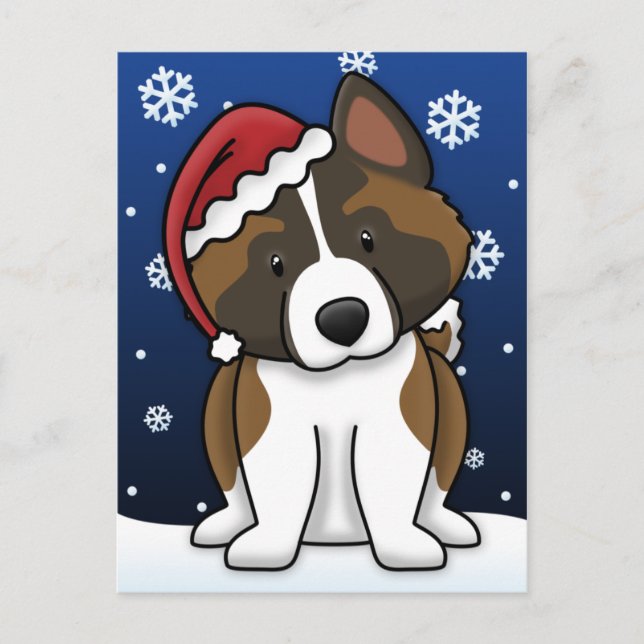 Cartão Postal De Festividades Cartão do Natal de Kawaii Akita (Frente)