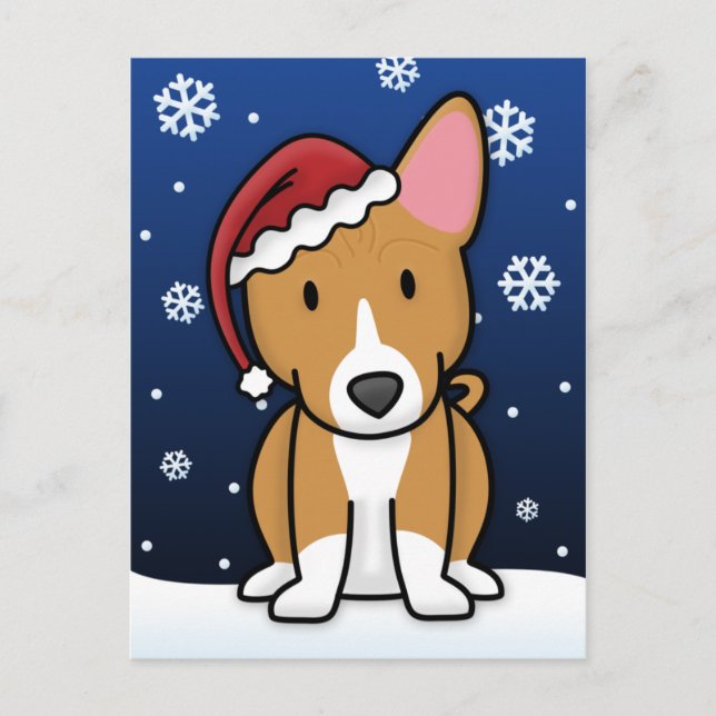 Cartão Postal De Festividades Cartão do Natal de Kawaii Basenji (Frente)