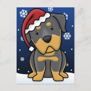 Cartão Postal De Festividades Cartão do Natal de Kawaii Rottweiler