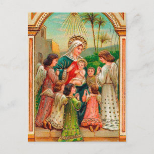 Cartão Postal De Festividades Cartão do Natal dos anjos do bebê de Mary do