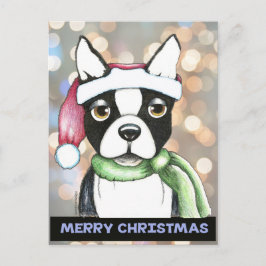 Cartão Postal De Festividades Cartão do papai noel de Boston Terrier