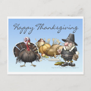 Cartão Postal De Festividades Cartão feliz de Thankgiving com peregrino e