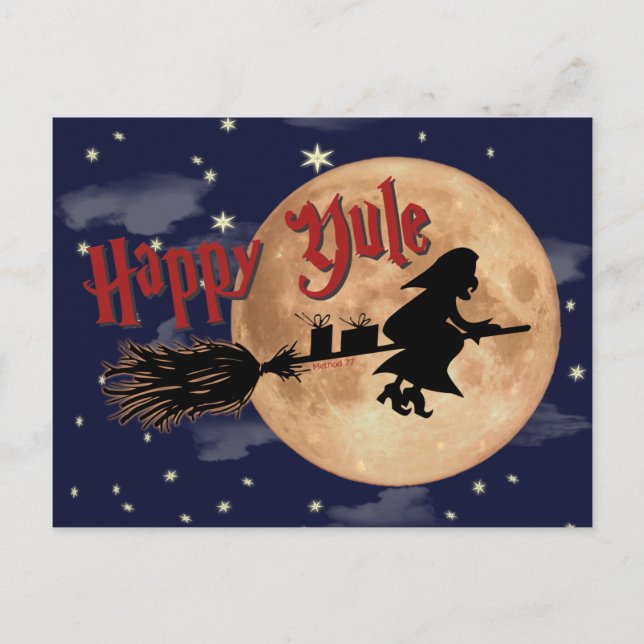 Cartão Postal De Festividades Cartão feliz do Xmas da bruxa de Yule (Frente)