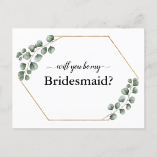 Cartão Postal De Festividades Cartão Geométrico de Bridesmaid Eucalyptus Greener