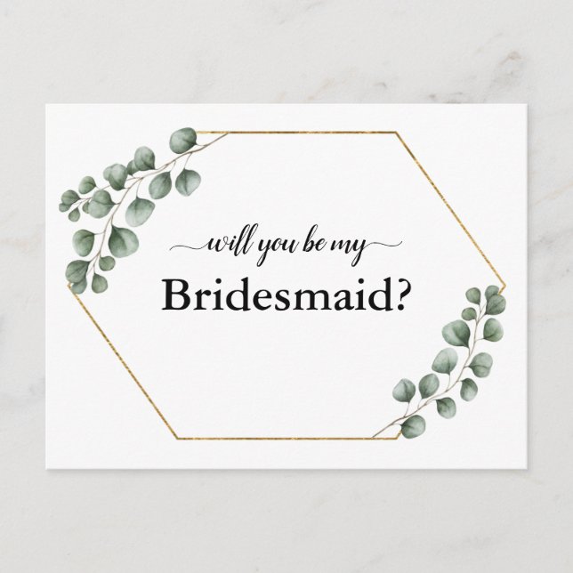 Cartão Postal De Festividades Cartão Geométrico de Bridesmaid Eucalyptus Greener (Frente)