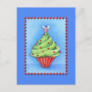 Cartão Postal De Festividades Cartão-postal azul Cupcake Árvore Natal