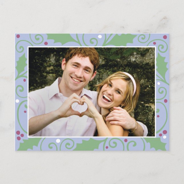 Cartão Postal De Festividades Cartão-postal azul de inverno Holly Holiday (Frente)