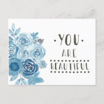 Cartão-postal Azul Floral 'Você É Bonito'