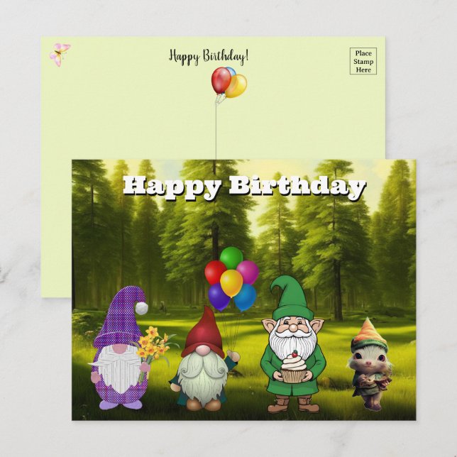 Cartão Postal De Festividades Cartão-postal Birthday Gnome (Frente/Verso)
