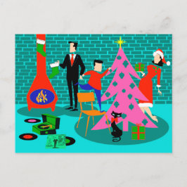 Cartão Postal De Festividades Cartão-postal da árvore de Natal da família Retro