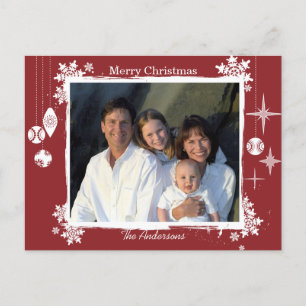 Cartão Postal De Festividades Cartão-postal da família Red Modern Christmas