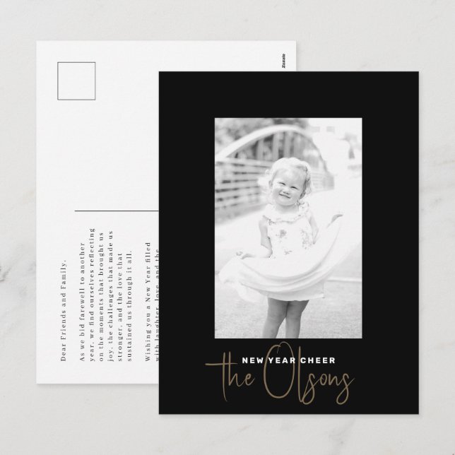 Cartão Postal De Festividades Cartão-postal de Ano Novo Chic Black Cheer (Frente/Verso)