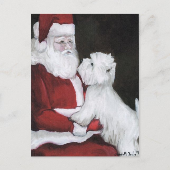 Cartão Postal De Festividades Cartão-postal de Arte de Cão Terrier, Sant e West  (Frente)