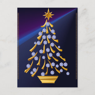 Cartão Postal De Festividades Cartão-postal de árvore de Natal Dourado e decorad