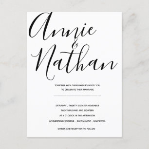 Cartão Postal De Festividades Cartão-postal de Casamento de Script Elegante Pret