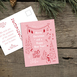 Cartão Postal De Festividades Cartão-postal de cenas de Natal Vermelho e Rosa Wh