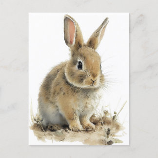 Cartão Postal De Festividades Cartão-postal de coelho Adorável em aquarelas