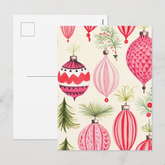 Cartão Postal De Festividades Cartão-postal de Enfeites de natal Retro Vermelho  (Frente/Verso)