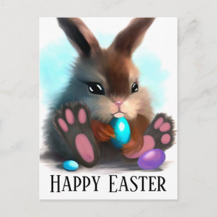 Cartão Postal De Festividades Cartão-postal de felz pascoa Furry Bunny e Ovos