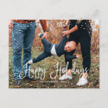 Cartão-postal de Feriado de Foto do Script de Neve