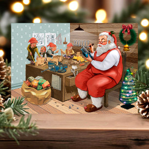 Cartão Postal De Festividades Cartão-postal de feriado do Workshop de Papais noe