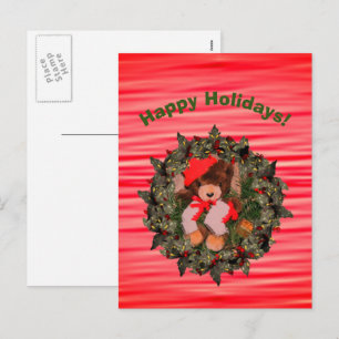 Cartão Postal De Festividades Cartão-postal de Férias de Natal do Urso Push