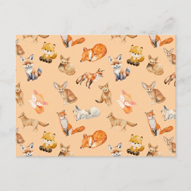 Cartão Postal De Festividades Cartão-postal de férias - Padrão de raposas (Frente)