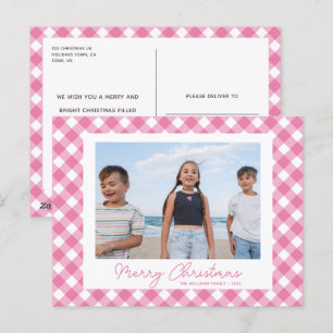 Cartão Postal De Festividades Cartão-postal de Foto de Gingham, Rosa Moderno