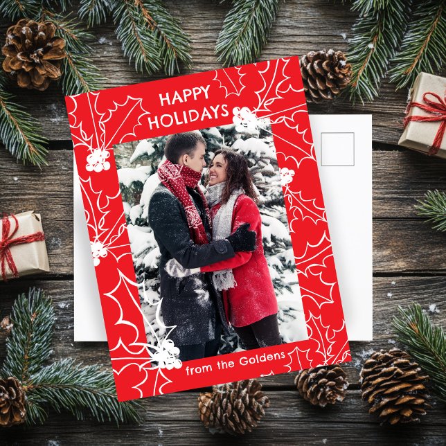 Cartão Postal De Festividades Cartão-postal de FOTO PERSONALIZADO Holly Berries  (Holly Berries Red Christmas CUSTOM PHOTO Postcard
)