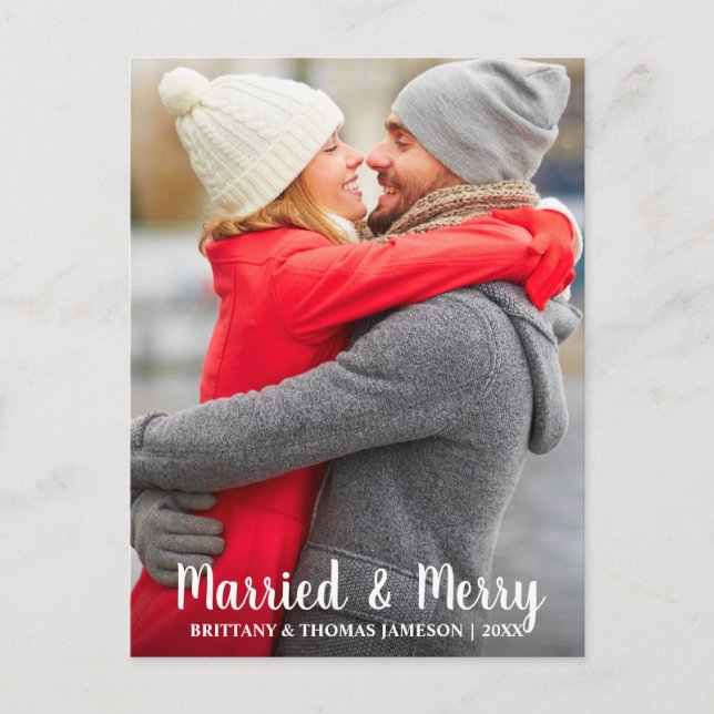 Cartão Postal De Festividades Cartão-postal de fotografias casado e Feliz recém- (Frente)