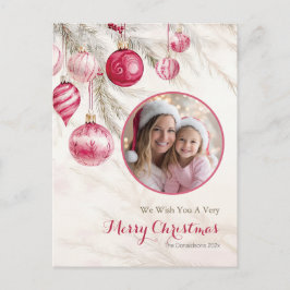 Cartão Postal De Festividades Cartão-postal de fotos com ornamentos brancos rosa