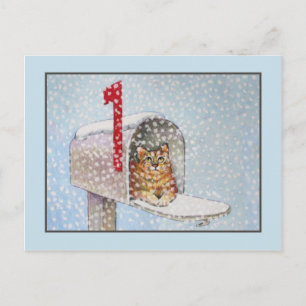 Cartão Postal De Festividades Cartão-postal de gato de Natal nevado