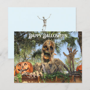 Cartão Postal De Festividades Cartão-postal de Halloween Skeleton e Pumpkin