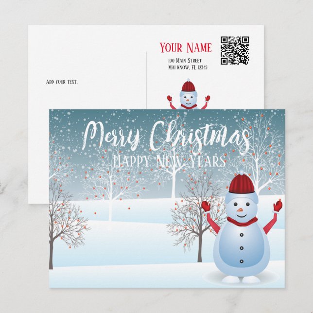 Cartão Postal De Festividades Cartão-postal de inverno Snowman (Frente/Verso)
